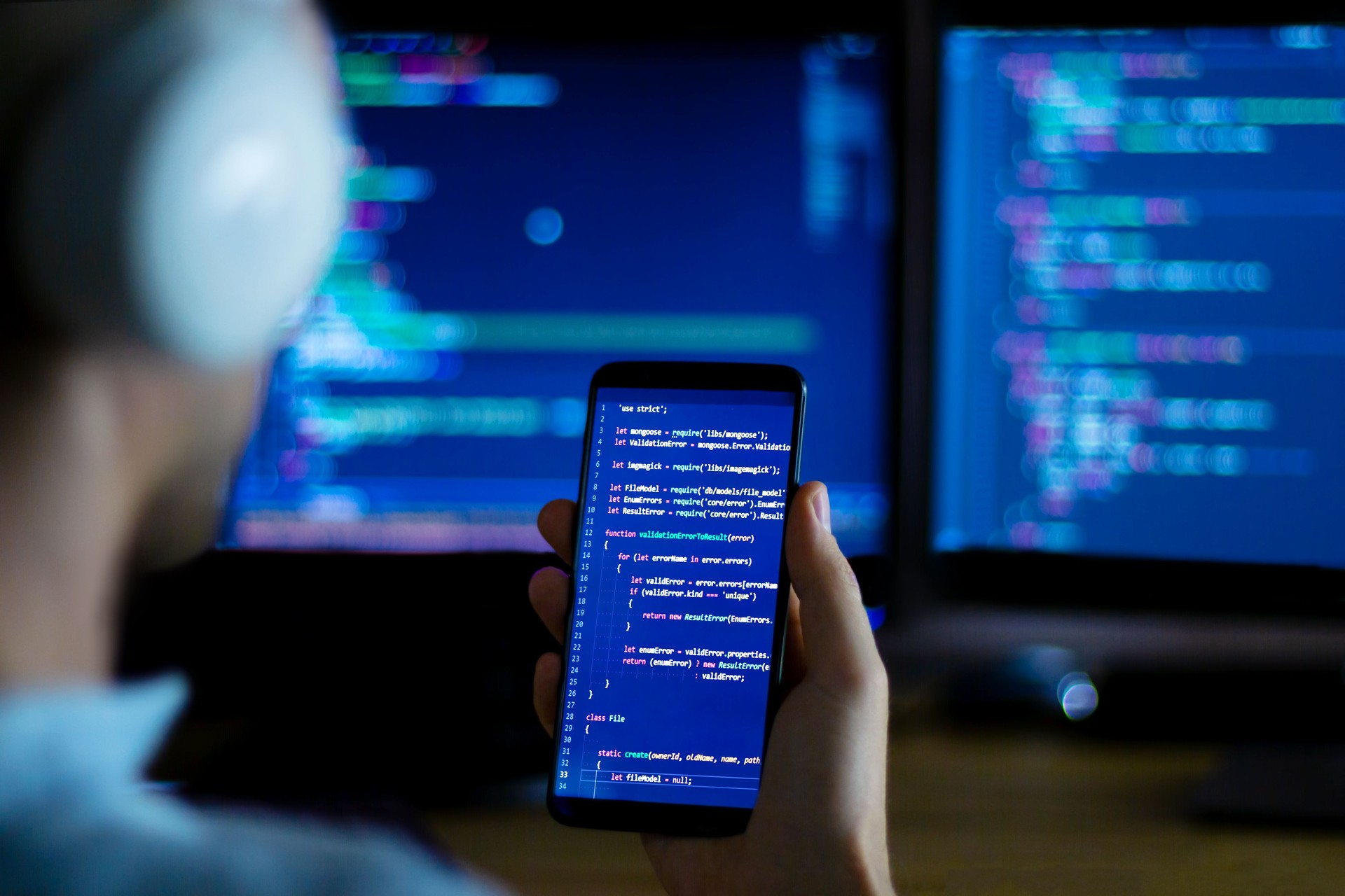 Software developer freelancer working with program code